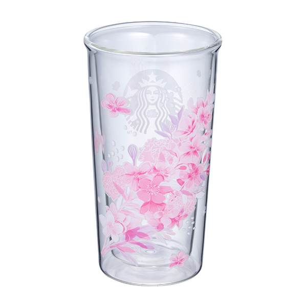 粉櫻花簇雙層玻璃杯