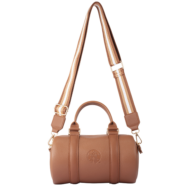 棕皮革圓筒側背包