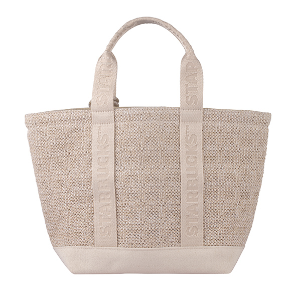 米色仿草編織提袋