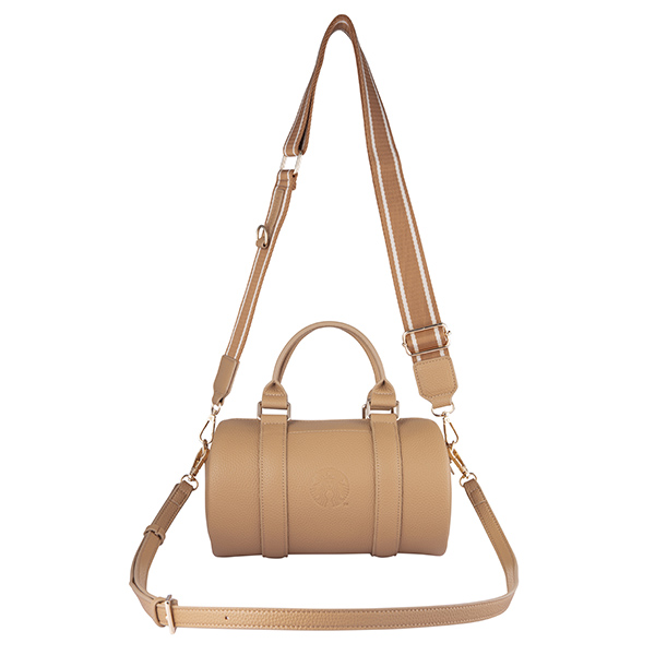 卡其皮革圓筒側背包