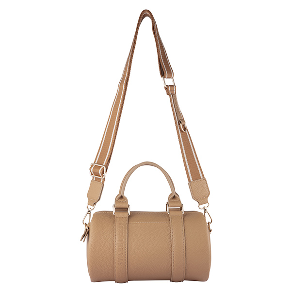 卡其皮革圓筒側背包