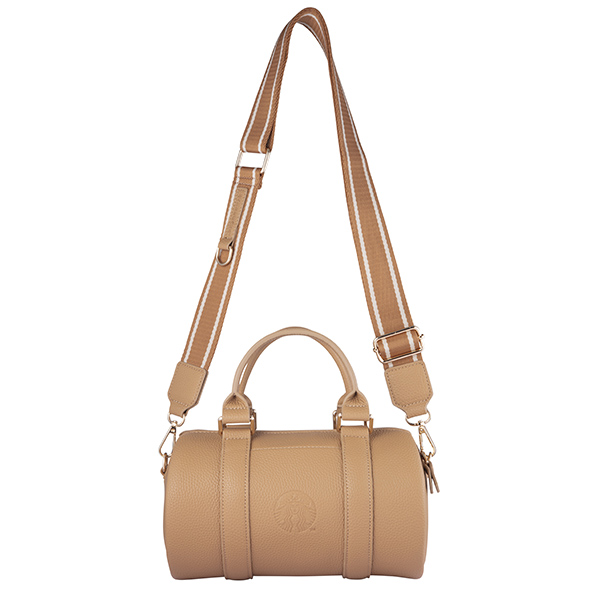 卡其皮革圓筒側背包 