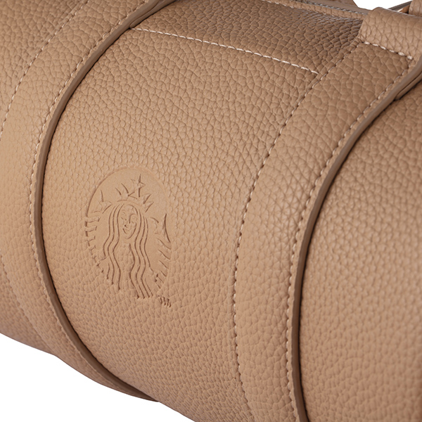 卡其皮革圓筒側背包