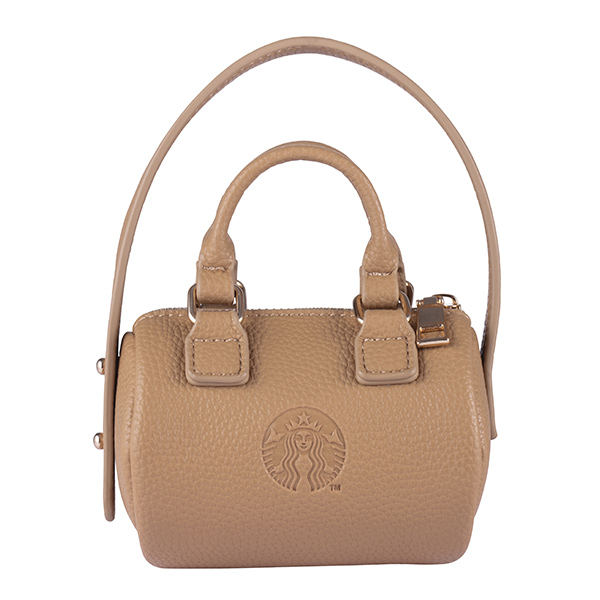 卡其皮革圓筒迷你包 